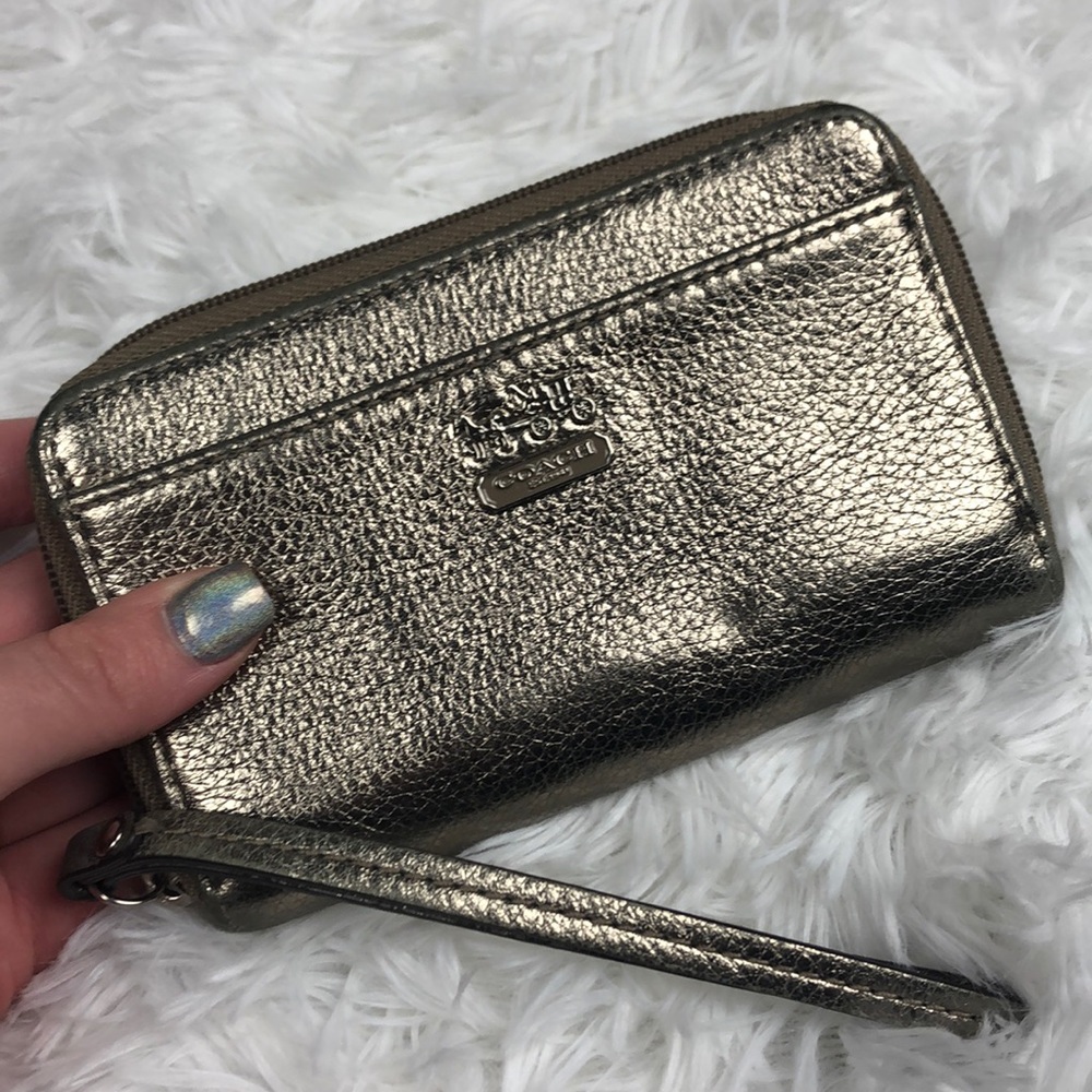 Coach small gold metallic wallet wristlet